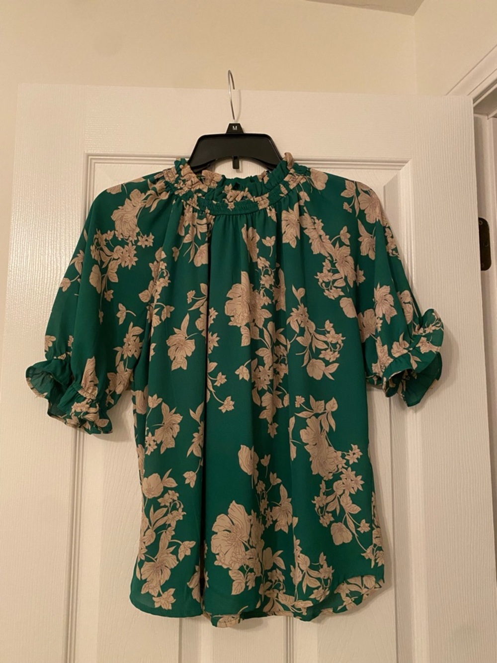 Sienna Sky Teal Green Floral Puff Sleeve Top